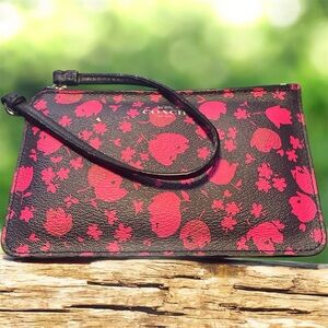 Coach Black and Pink Floral Wristlet
